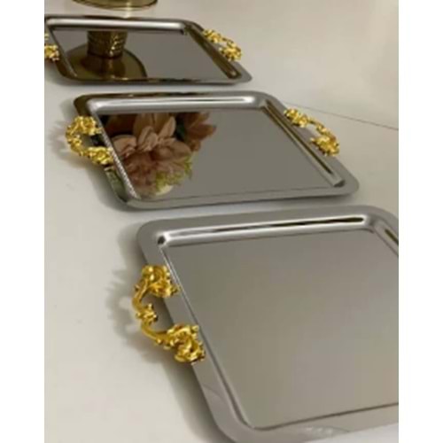 MANOR HOME MNR-TPSE506 KARE LİNA KULP KROM SUNUM TEPSİ