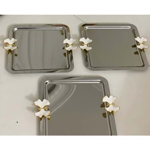 MANOR HOME MNR-TBKLB05 KARE BEYAZ KELEBEK KULP KROM TEPSİ