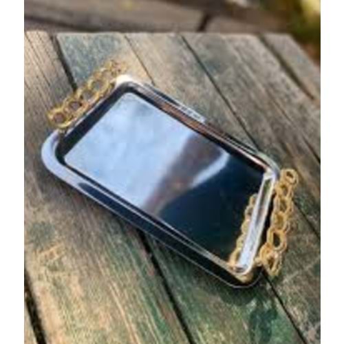 MANOR HOME MNR-TPSE751 KARE ZİNCİR KULP GÜMÜŞ TEPSİ