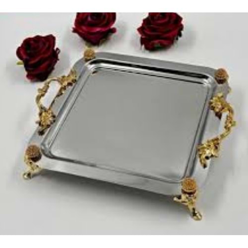 MANOR HOME MNR-MSEA001 KARE GÜMÜŞ AYAKLI SUNUM TEPSİ