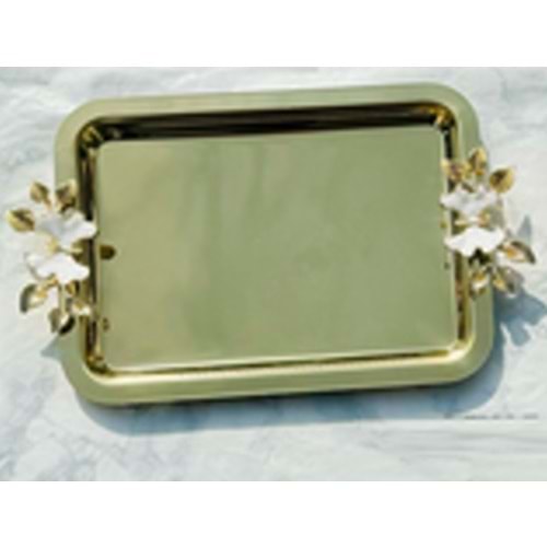 MANOR HOME MNR-TBKLB08 DİK BEYAZ KELEBEK KULP GOLD TEPSİ