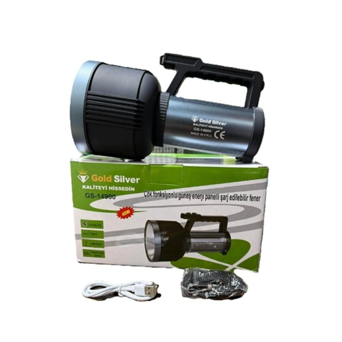 GS14900 GOLD SILVER GÜNEŞ ENERJİ PANELLİ ŞARJLI EL FENERİ
