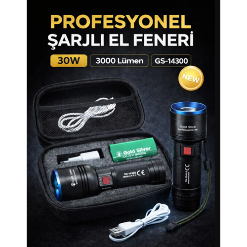 GS14300 GOLD SILVER EL FENERİ ŞARJLI LEDLİ 30W*20