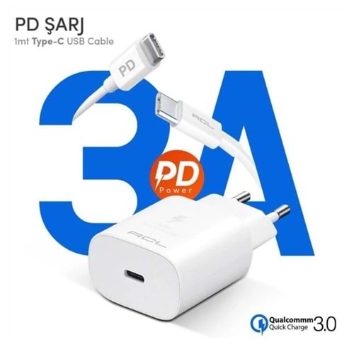 AC2 A5 ACL ŞARJ BAŞLIK+KABLO TYPE-C PD 18 W*10