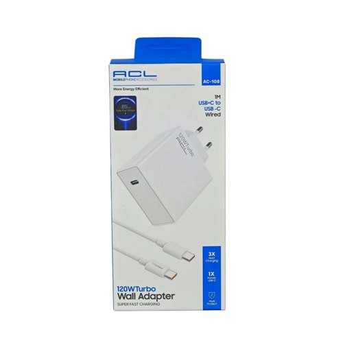 AC108 ACL ŞARJ BAŞLIK+KABLO TYPE-C PD 120W*10