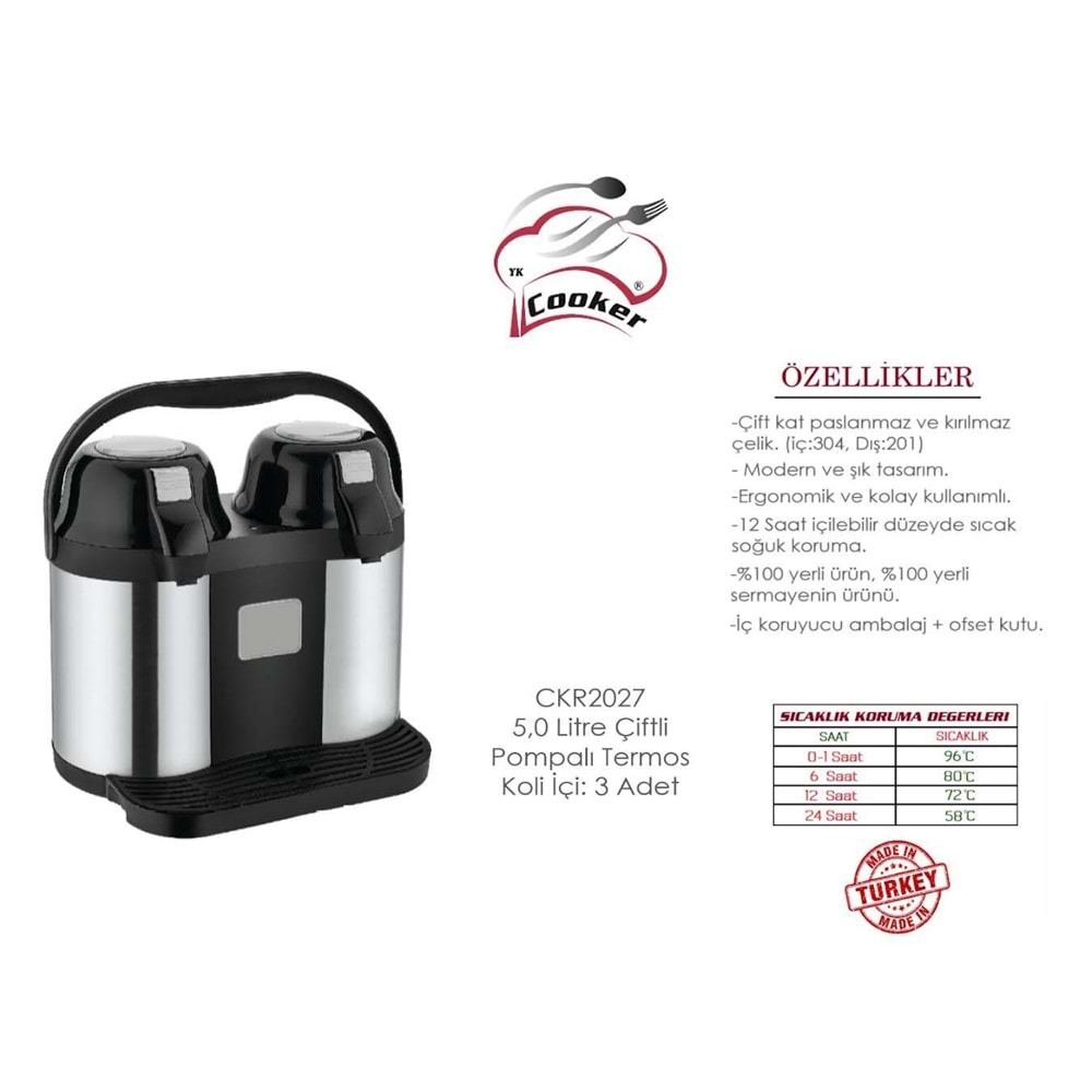CKR2027 COOKER ÇELİK TERMOS ÇİFTLİ 5 LT*3