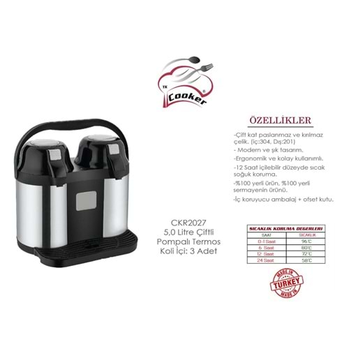 CKR2027 COOKER ÇELİK TERMOS ÇİFTLİ 5 LT*3