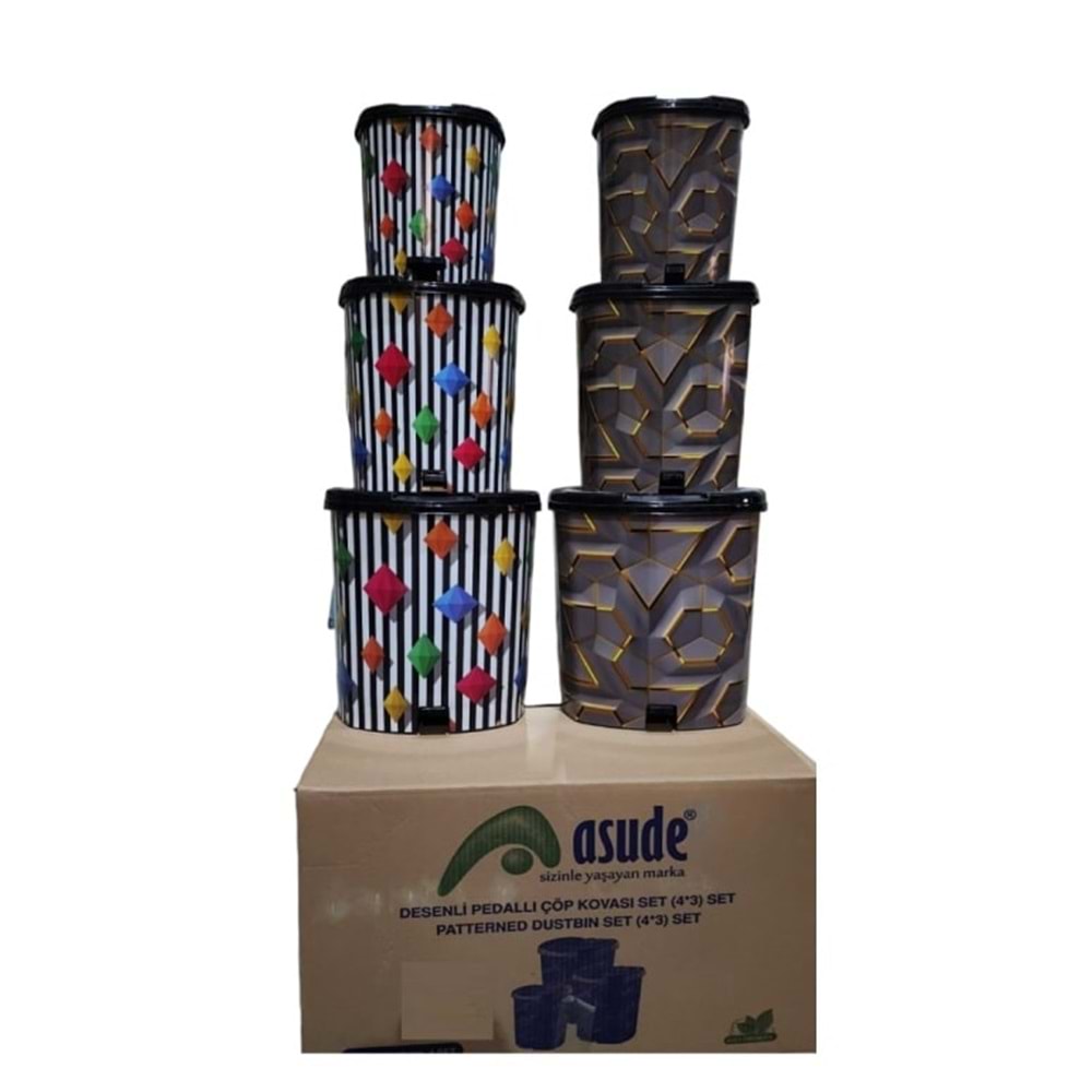 ASUDE ASD014K PEDALLI ÇÖP KOVASI DESENLİ (NO4-NO3-NO2)*4