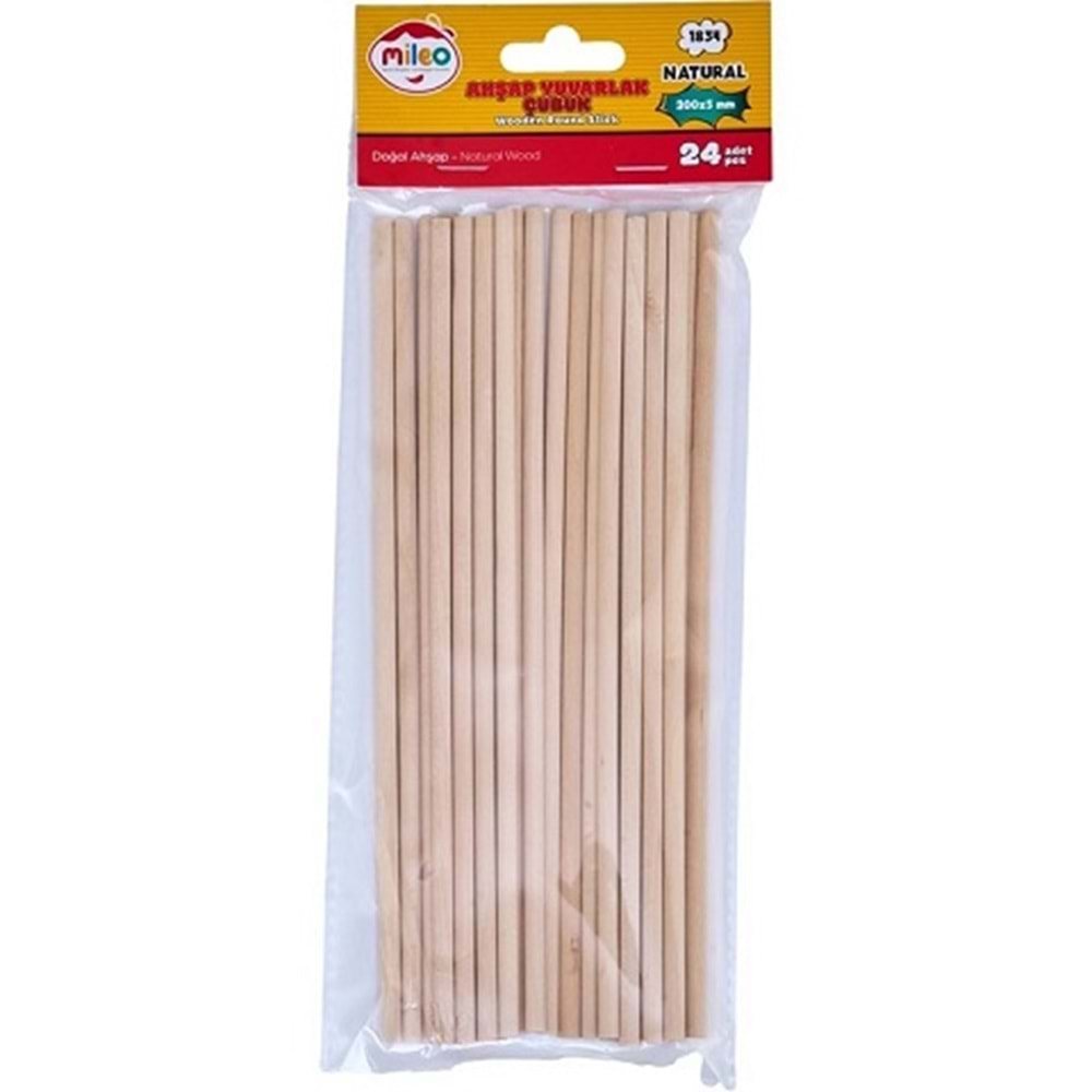 MİLEO 1834 AHŞAP ÇUBUK YUVARLAK 5X200 MM NATUREL*24