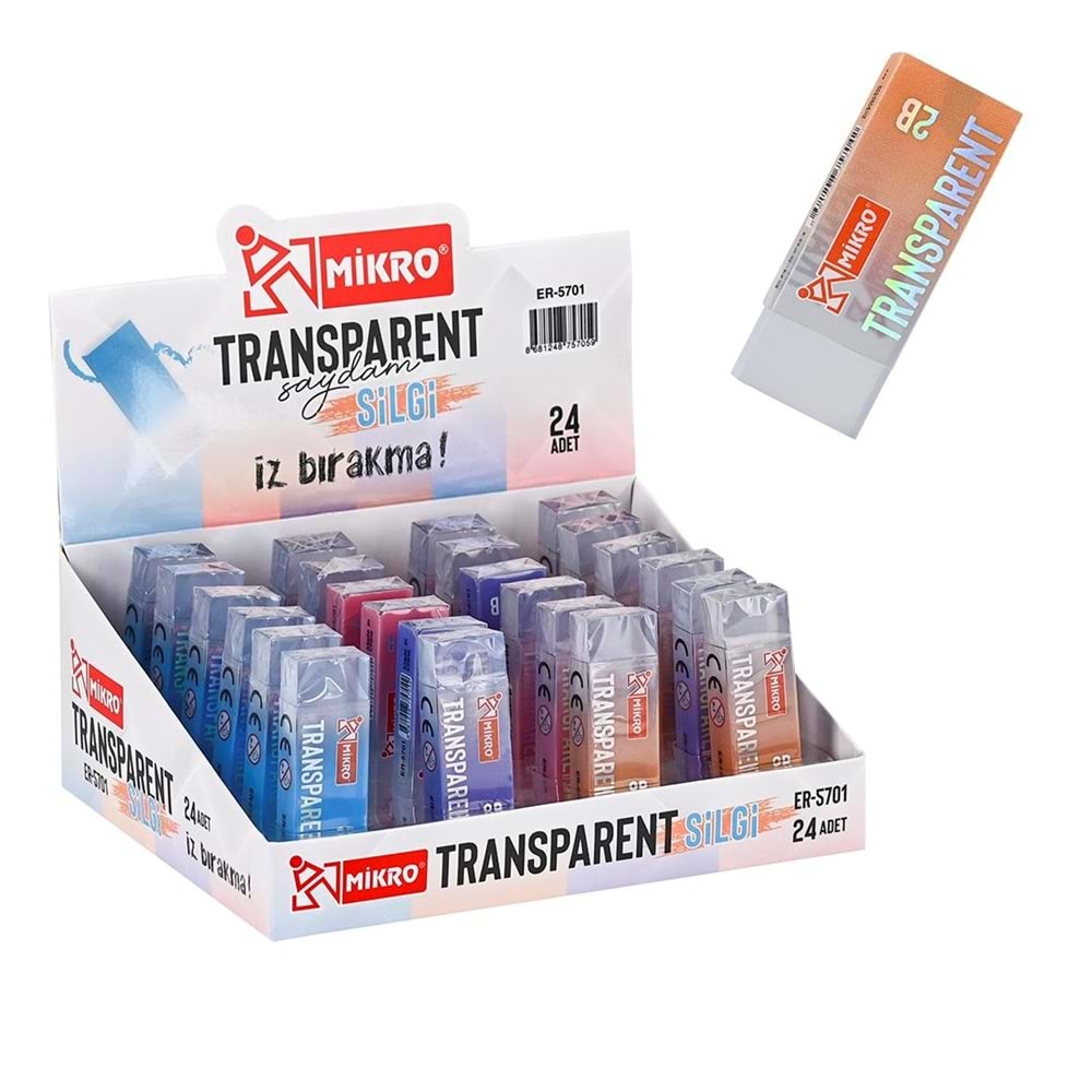 MİKRO ER-5701 SİLGİ TRANSPARENT SAYDAM 24 LÜ*24