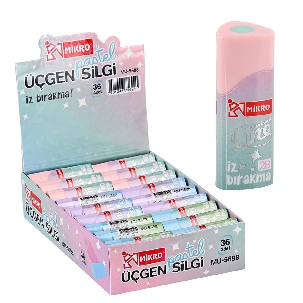 MİKRO ER-5698 PASTEL ÜÇGEN SİLGİ 36 LI*36