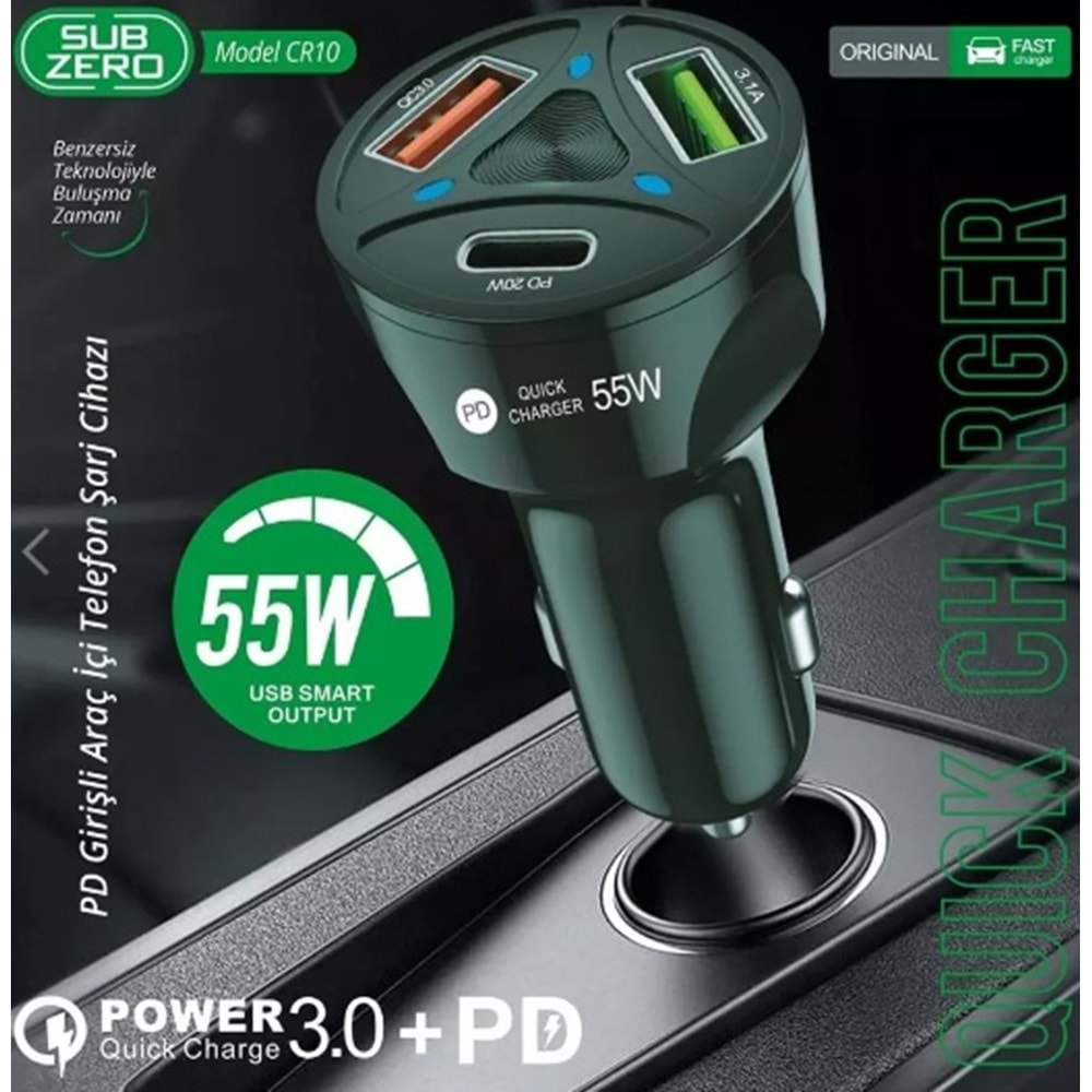 SUBZERO-CR10 55W 2USB + PD OTO ADAPTÖR *10