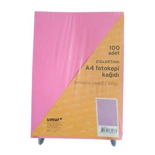 UMUR A4 FOTOKOPİ KAĞIDI RENKLİ LAVENDE 100 LÜ *25