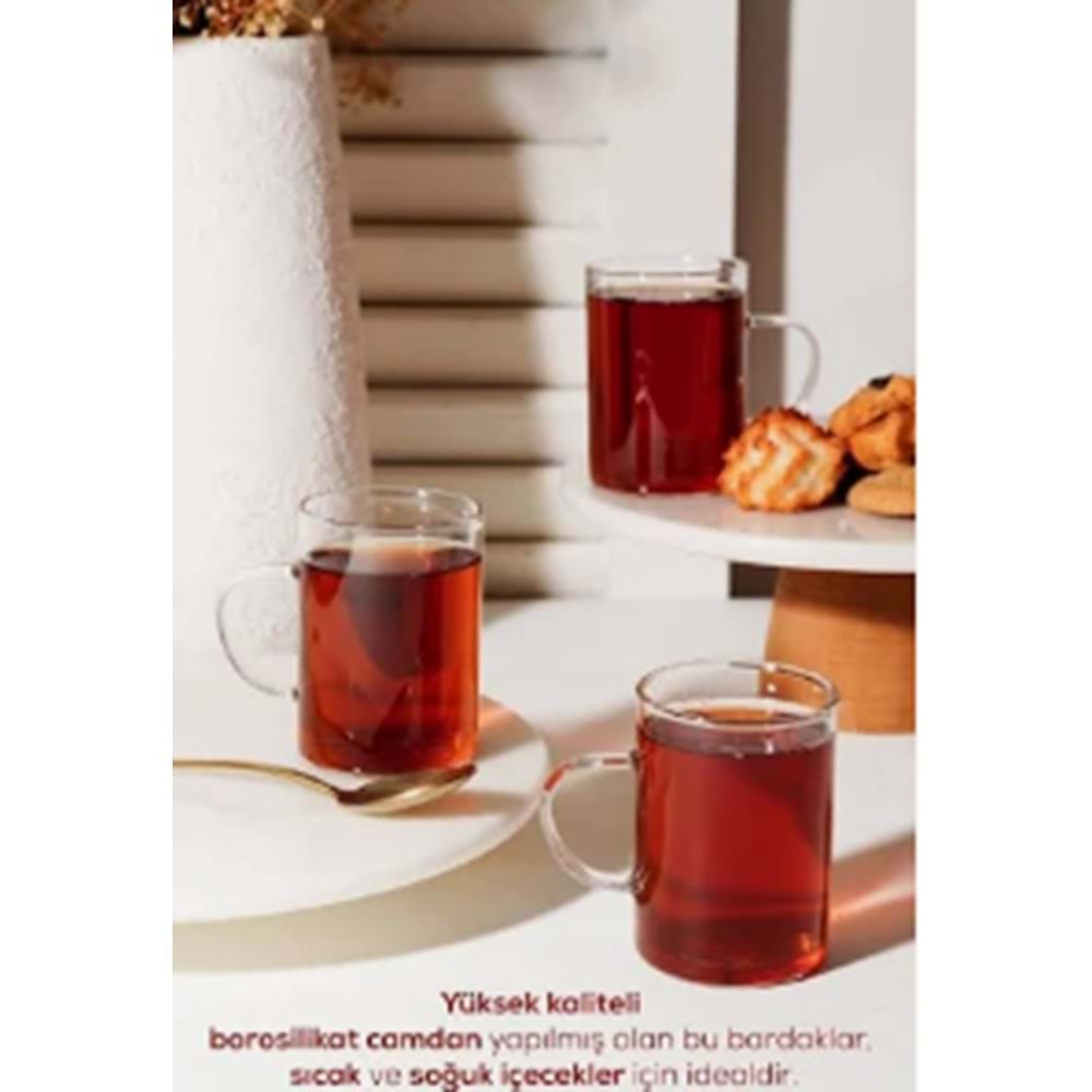 CEBE HOME CE2386 BOROSİLİKAT CAM KUPA BARDAK 3LÜ *24