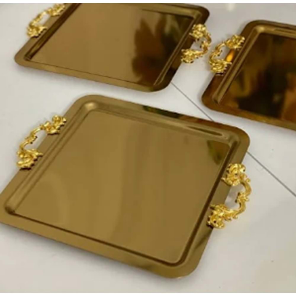 MANOR HOME MNR-TPSE187 KARE GÜLLÜ KULP GOLD TEPSİ