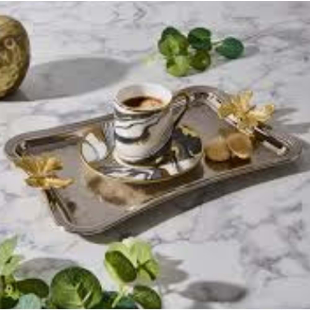 MANOR HOME MNR-TBKLB01 İNCE İTALYAN BEYAZ KELEBEK KULP KROM TEPSİ