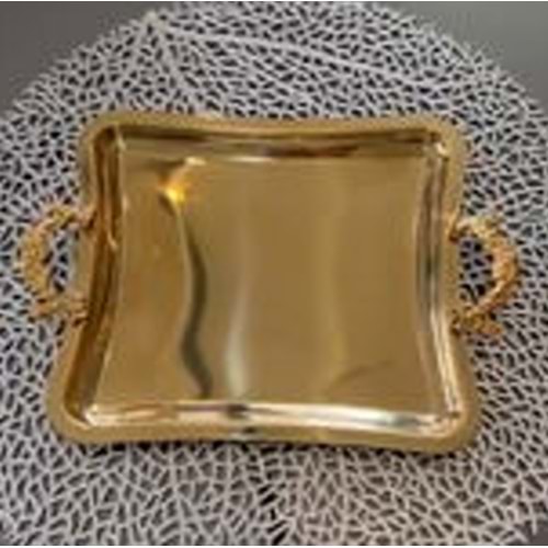 MANOR HOME MNR-TPSE194 İTALYAN GÜLLÜ KULP GOLD SUNUM TEPSİ