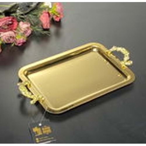 MANOR HOME MNR-TPSE176 DİK GÜLLÜ KULP GOLD TEPSİ