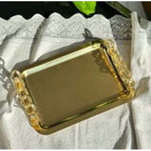 MANOR HOME MNR-TPSE756 DİK ZİNCİR KULP GOLD SUNUM TEPSİ