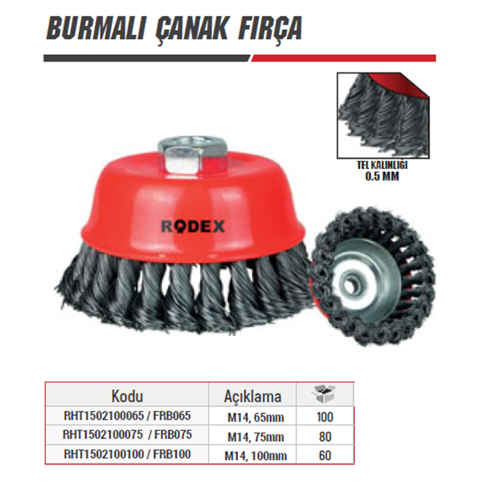 FRB075 RODEX BURMALI ÇANAK FIRÇA 75MM 230G*80