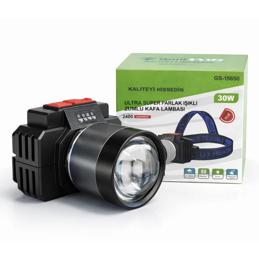 GS15650 GOLD SILVER KAFA FENERİ ZUMLU 30W*90