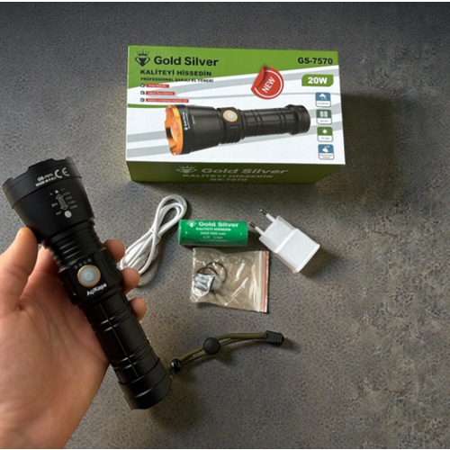 GS7570 GOLD SILVER EL FENERİ ŞARJLI 20W*40