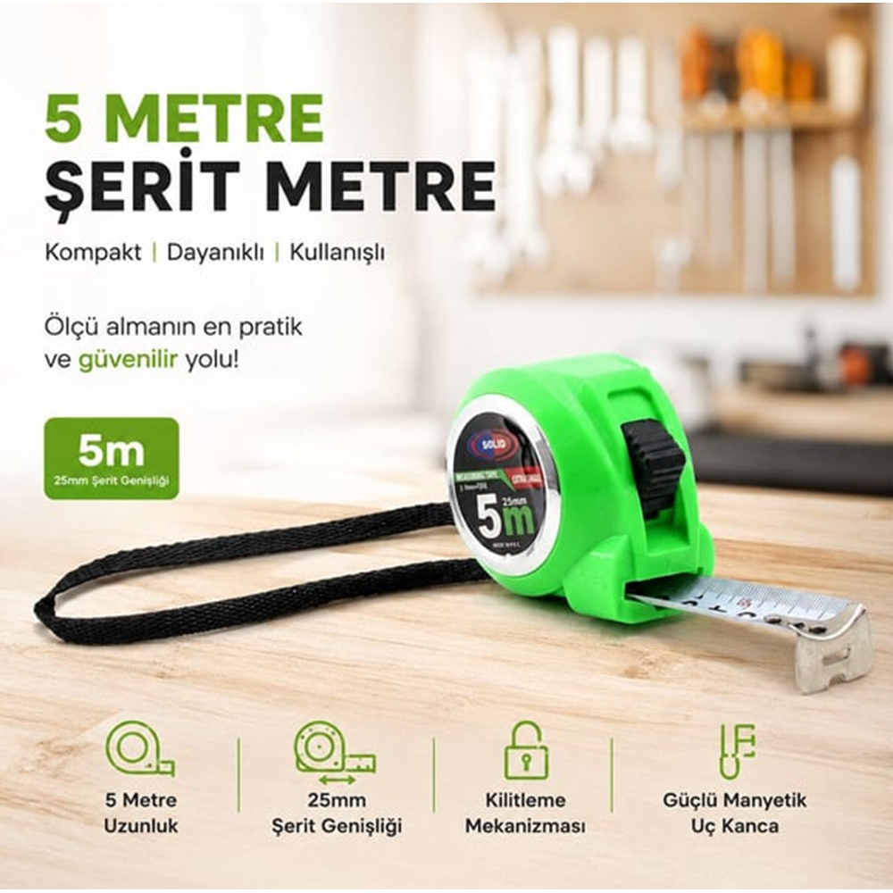 SOLID ÇELİK ŞERİT METRE 5MT 25MM*12